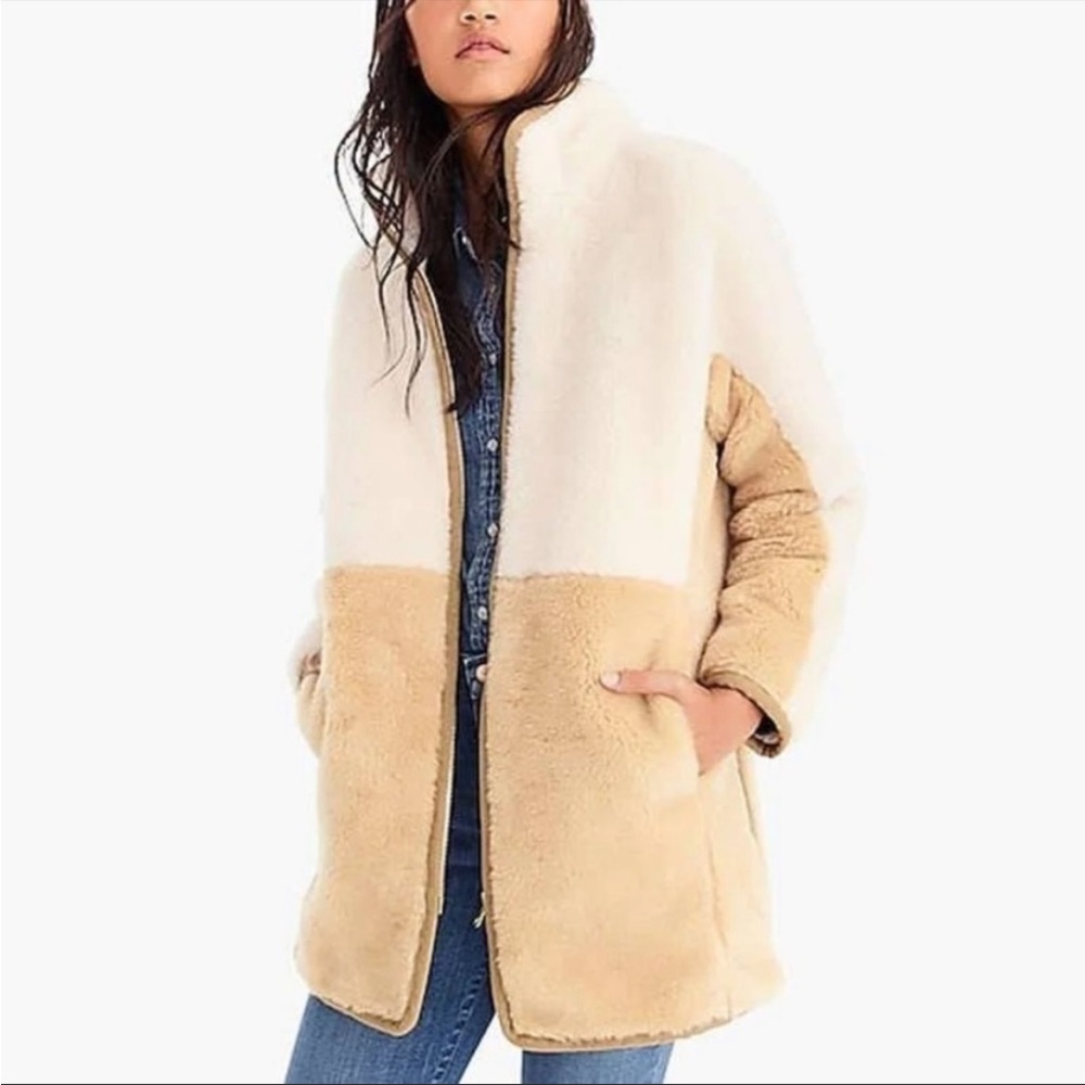 J. Crew Cream and Tan Color Block Coat